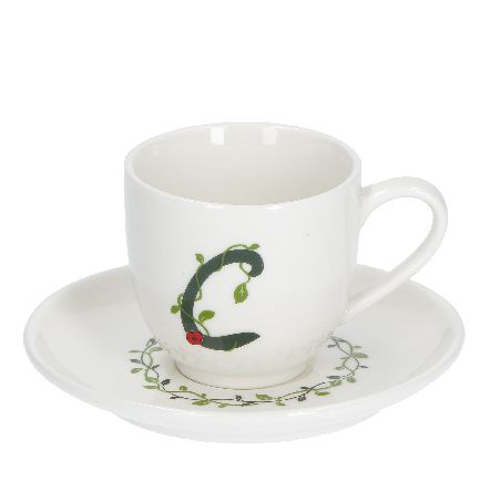 LA PORCELLANA BIANCA SOLOTUA TAZZA CAFFE' CC. 85 CON PIATTINO LETTERA "C"