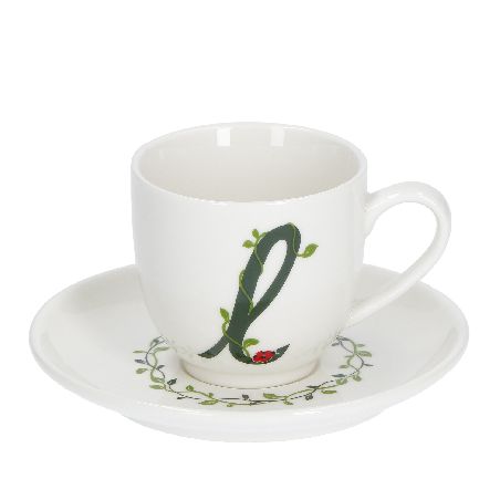 LA PORCELLANA BIANCA SOLOTUA TAZZA CAFFE' CC. 85 CON PIATTINO LETTERA "L"