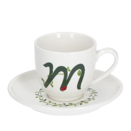 LA PORCELLANA BIANCA SOLOTUA TAZZA CAFFE' CC. 85 CON PIATTINO LETTERA "M"