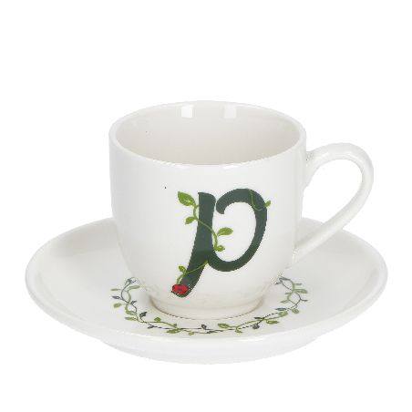 LA PORCELLANA BIANCA SOLOTUA TAZZA CAFFE' CC. 85 CON PIATTINO LETTERA "P"