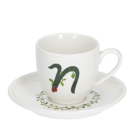 LA PORCELLANA BIANCA SOLOTUA TAZZA CAFFE' CC. 85 CON PIATTINO LETTERA "N"