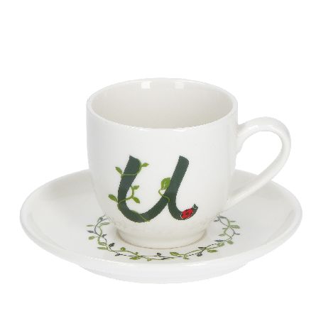 LA PORCELLANA BIANCA SOLOTUA TAZZA CAFFE' CC. 85 CON PIATTINO LETTERA "U"