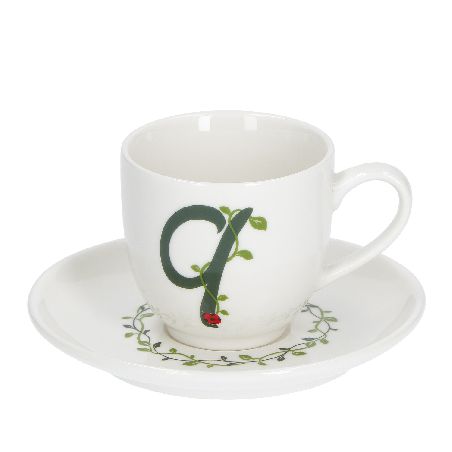 LA PORCELLANA BIANCA SOLOTUA TAZZA CAFFE' CC. 85 CON PIATTINO LETTERA "Q"